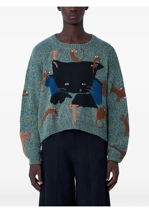 STORY mfg. cat-motif knit sweater - Green