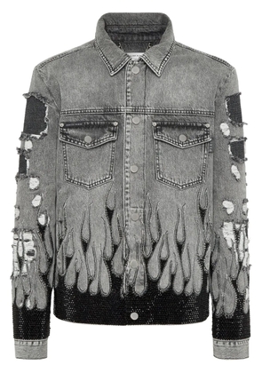 Philipp Plein Strass Flame oversize denim jacket - Grey