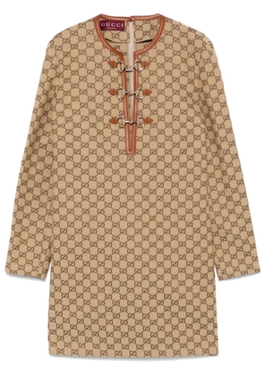 Gucci GG-canvas Horsebit-detail mini dress - Brown