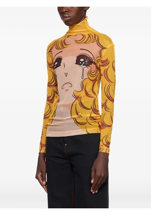 pushBUTTON illustration-print turtleneck top - Yellow