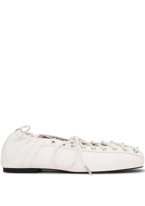 GANNI lace-up leather ballerina shoes - White