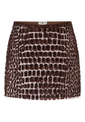 Elisabetta Franchi crocodile-effect embroidered mini skirt - Brown