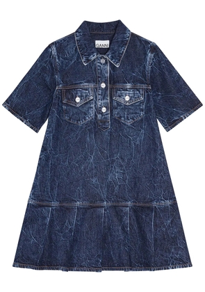 GANNI crinkled denim mini dress - Blue