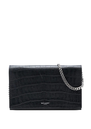 Saint Laurent Pre-Owned 2015 Croc Embossed Leather Wallet On Chain crossbody bag - Black