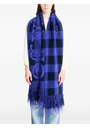 Off-White check-pattern fringed scarf - Blue
