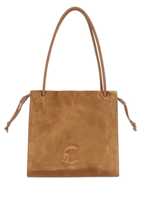 Coccinelle embossed-logo suede shoulder bag - Brown