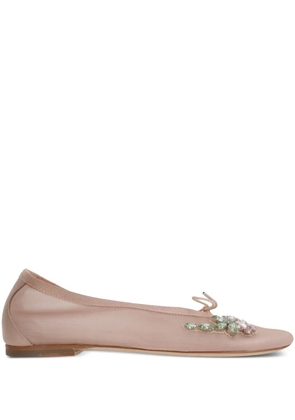 Simone Rocha rhinestone-appliqué mesh ballet flats - Neutrals