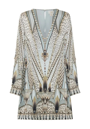 Camilla crystal-embellished printed mini dress - Grey
