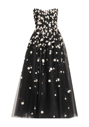 Monique Lhuillier floral-embroidered tulle dress - Black