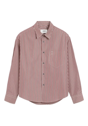 AMI Paris Ami De Coeur embossed striped cotton boxy shirt - Red