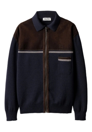Miu Miu leather-panel wool cardigan - Blue