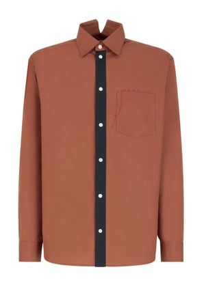 Marni embroidered-pocket split-collar shirt - Brown