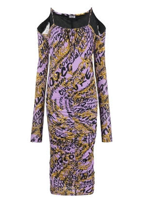 Versace Jeans Couture all-over logo-print gathered dress - Purple