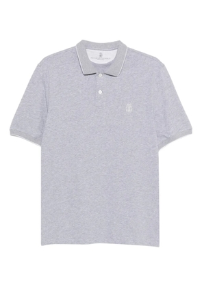 Brunello Cucinelli piped logo-embroidered polo shirt - Grey