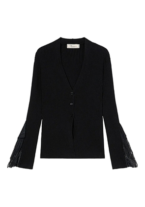 Blumarine ribbed lace-trimmed cardigan - Black