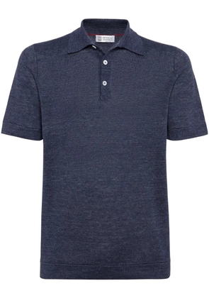 Brunello Cucinelli ribbed-collar slub-texture polo shirt - Blue
