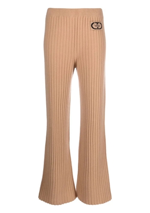 TWINSET logo-patch ribbed-knit trousers - Neutrals