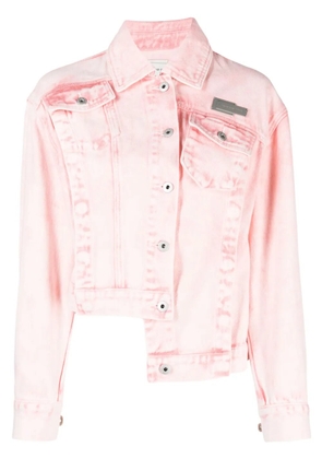 Feng Chen Wang logo-plaque asymmetric denim jacket - Pink