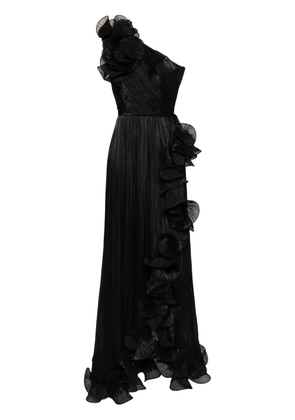 Ana Radu ruffled plissé asymmetric maxi dress - Black