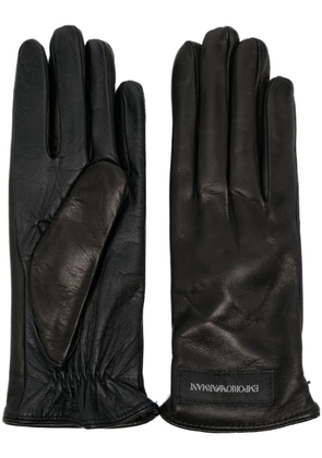 Emporio Armani logo-patch leather gloves - Black