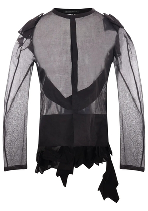 Yohji Yamamoto asymmetric-hem sheer organza top - Black