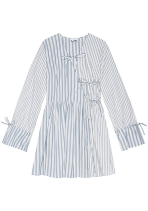 GANNI stripe-print cotton mini wrap dress - Grey
