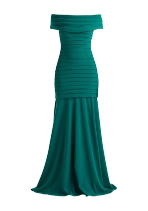 Tadashi Shoji off-shoulder pleated maxi dress - Green