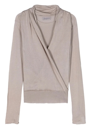 Yohji Yamamoto Pre-Owned 2000s draped-panel fine-ribbed top - Neutrals