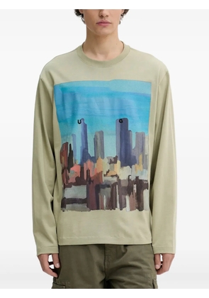 HUGO cityscape-print long-sleeve T-shirt - Green