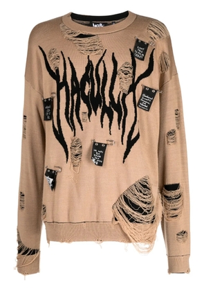Haculla distressed intarsia-logo jumper - Brown