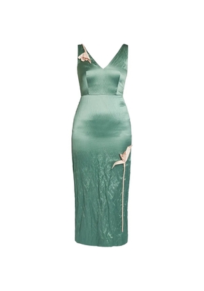 ERDEM embroidered sleeveless satin midi dress - Green