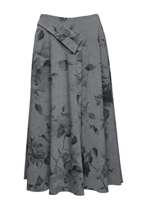NISSA button floral midi skirt - Grey