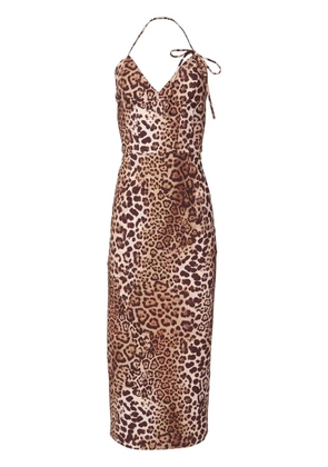 Carolina Herrera leopard print halterneck dress - Brown