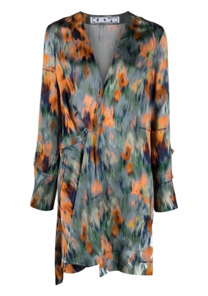 Off-White abstract-print draped dress - Orange
