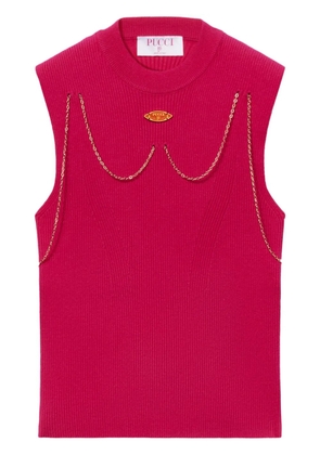 PUCCI chain-embellished rib-knit top - Pink