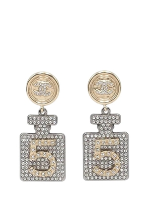 CHANEL Pre-Owned 2021 Gold Plated and Silver Plated CC Rhinestone No 5 Perfume Bottle Drop Push Back Earrings costume earrings
