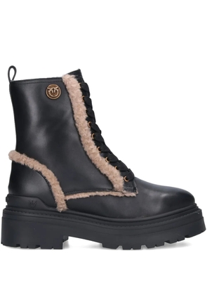 PINKO lace-up shearling trim boots - Black