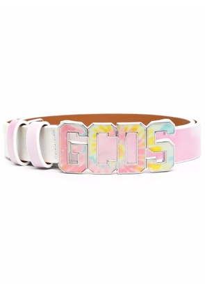 GCDS tie-dye print buckle belt - White