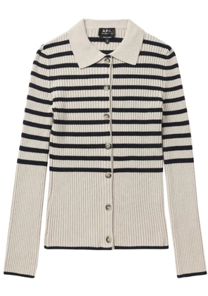 A.P.C. striped ribbed-knit cardigan - White