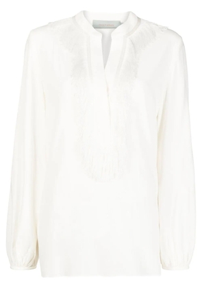 Silvia Tcherassi frayed-edge V-neck blouse - White