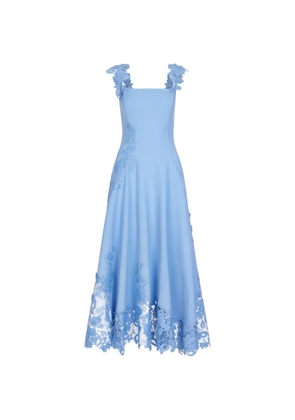 Oscar de la Renta flower-embroidery midi dress - Blue