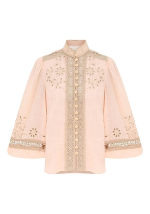 ZIMMERMANN floral-embroidered button shirt - Pink