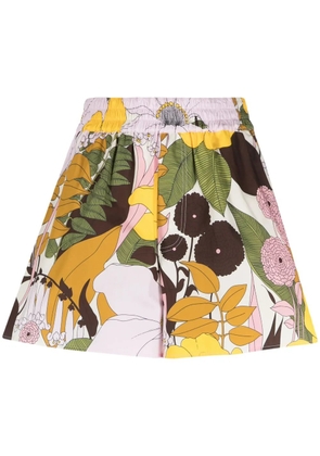 La DoubleJ Big Flowers-print cotton shorts - Neutrals