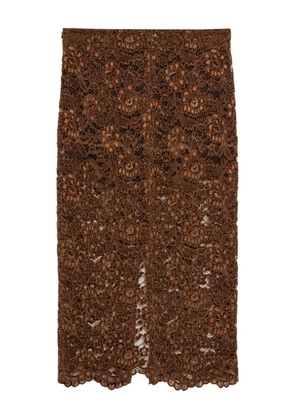 A Paper Kid lace slit midi skirt - Brown