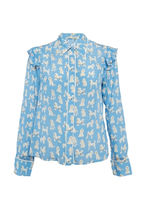 alice + olivia silk ruffle dog-print shirt - Blue
