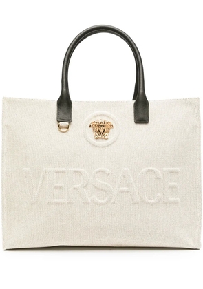 Versace large La Medusa canvas tote bag - Neutrals