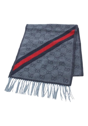 Gucci Pre-Owned 2020s GG-pattern fringed scarf - Blue