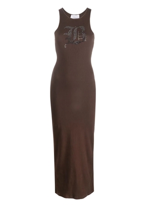 Blumarine rhinestone-logo midi dress - Brown