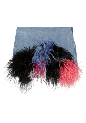 Loulou feather-trim denim mini skirt - Blue