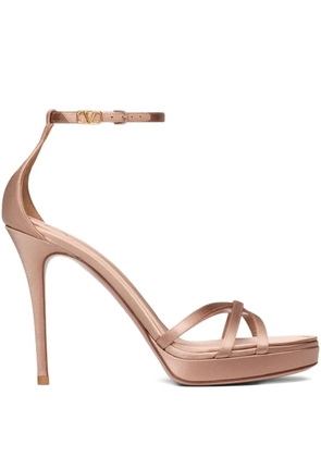 Valentino Garavani 120mm Eveninglam satin platform sandals - Neutrals